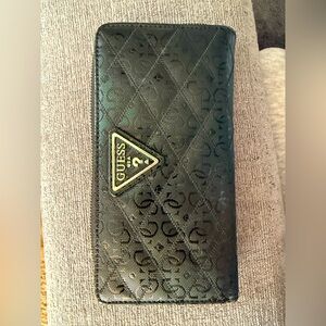 Black Guess Zip Wallet